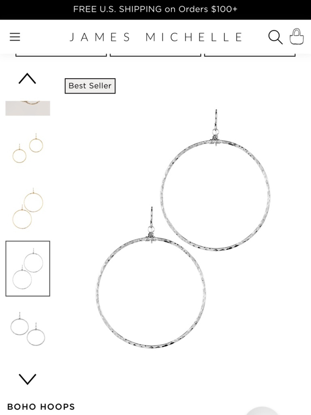 James Michelle Silver Boho Hoop Earrings 2.5 inch